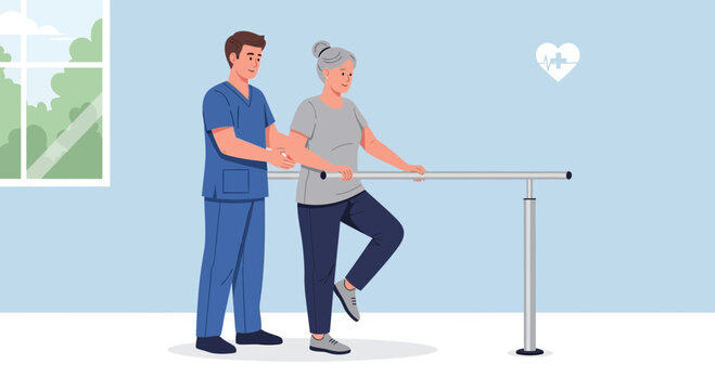 Physical Therapy Exercise with Parallel Bars Support