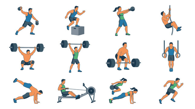 Functional fitness and cross-training athletic exercise set.