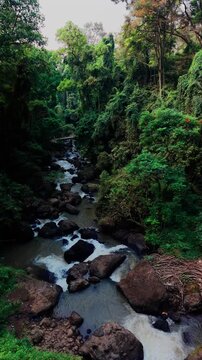 waterfall views in Central Java captured with a drone
