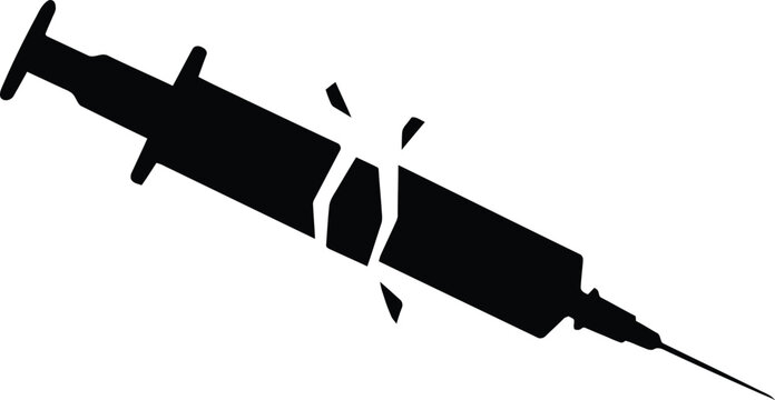 Broken syringe needle icon representing drug abuse awareness with addiction recovery prevention awareness fractured. Vector illustration