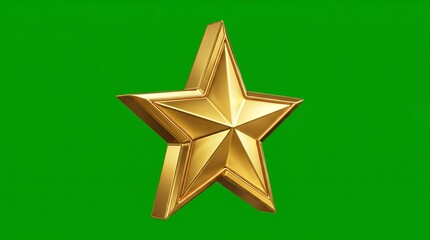 Obraz premium Golden star icon isolated on vibrant green gradient background minimal design