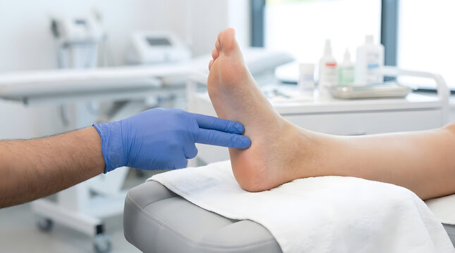 Podiatrist checking patient heel after callus removal in clinic