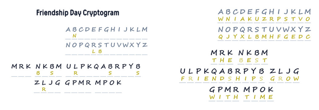 Friendship Day cryptogram activity sheet for children and adults  