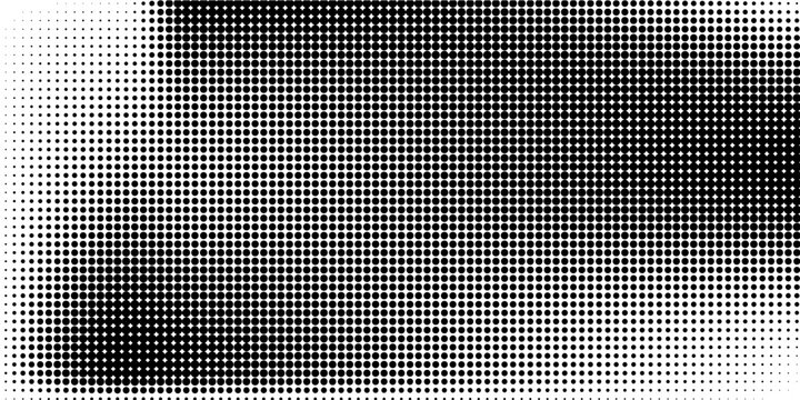 Grunge halftone gradient background. Faded grit noise texture. White and black sand wallpaper. Retro pixelated backdrop. Anime or manga style comic overlay. Vector graphic design textured template