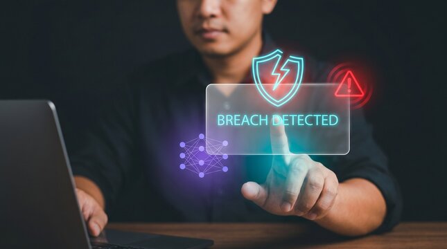 Unlocked Padlock Security Breach Detected Screen Lights Up on Touchscreen to Alert Users, Show Intrusions, Trigger Warnings, and Expose Vulnerabilities, Focusing on Cybersecurity, Digital Defense