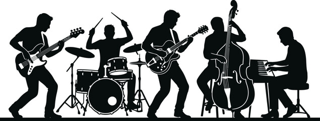 Silhouette of a jazz band playing musical instruments © zisun