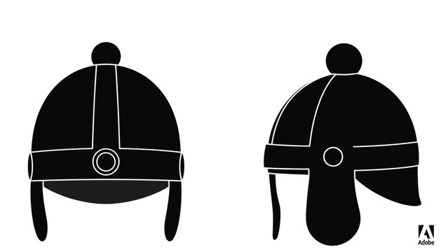 Black winter trapper hat vector illustration featuring front and back views with isolated design elements