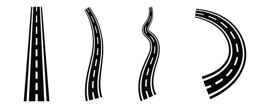 Set of black highway icon collection represent transportation, route planning, and road infrastructure. Highway symbol vector concept isolated on white background.