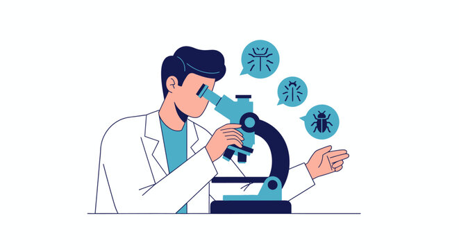 Software Developer Debugging Code Concept Vector Illustration - Programmer Analyzing System for Errors with Microscope