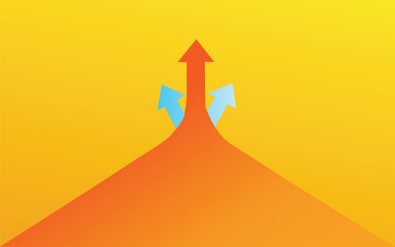 Abstract illustration of a central red arrow pointing up with two smaller light blue arrows vector illustration