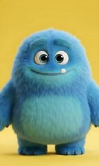 Fototapeta premium This monster's entire body is covered in thick, soft, and velvety fur. Its dominant color is light blue, with a lighter turquoise green gradient on its belly.