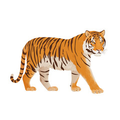 Obraz premium Modern flat 2D vector illustration of a Tiger, minimal design style on a white background.