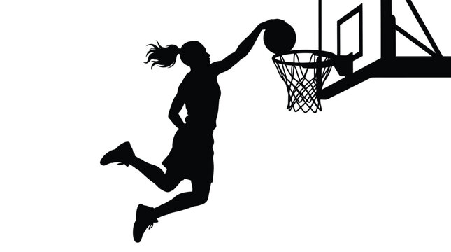 Female basketball player dunking ball isolated on transparent background