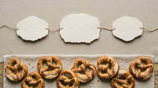 Artisan pretzel banner featuring floating organic copy space for bakery and food promotions