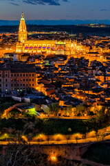Obraz premium Spain. Toledo with Alcazar castle at sunset, Castilla-La Mancha. Summer tourism and travel