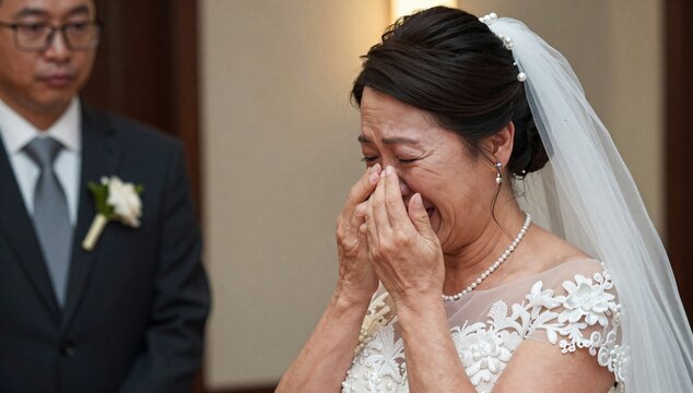 Mother of the bride is visibly emotional at her daughter's wedding celebration