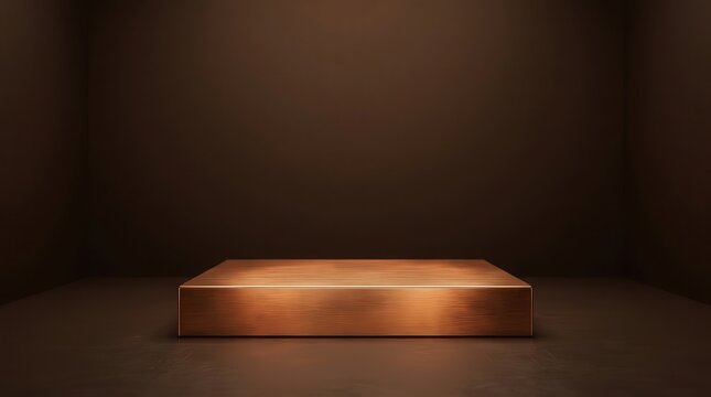 Brushed copper podium dark room background detail