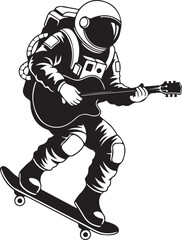 Obraz premium Astronaut, Space, Skateboarding, Music, Vector Illustration, Black and White, Guitar Player, Space Suit, Skateboard, Action
