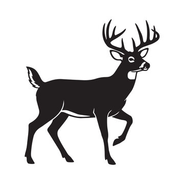 White tailed deer buck profile silhouette vector icon of wild animal with large antlers walking gracefully