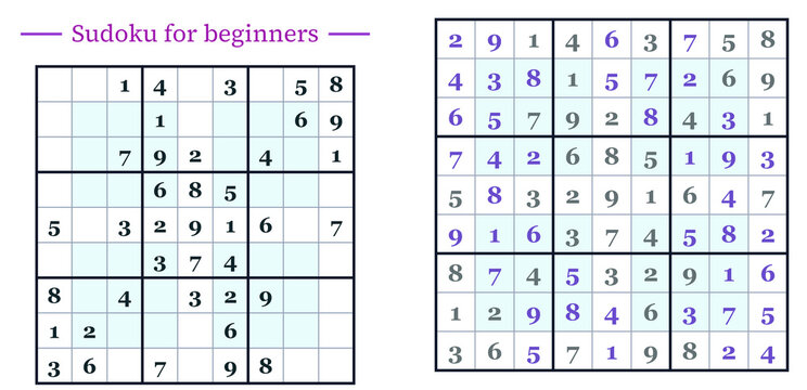 Sudoku puzzle for beginners with highlighted solutions and tips  