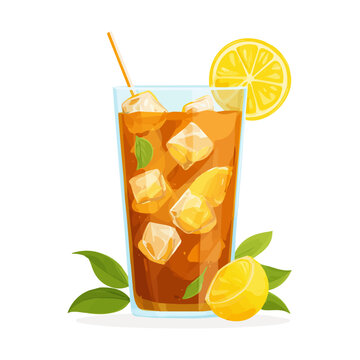 Modern flat 2D vector illustration of a Lemon Iced Tea, minimal design style on a white background.