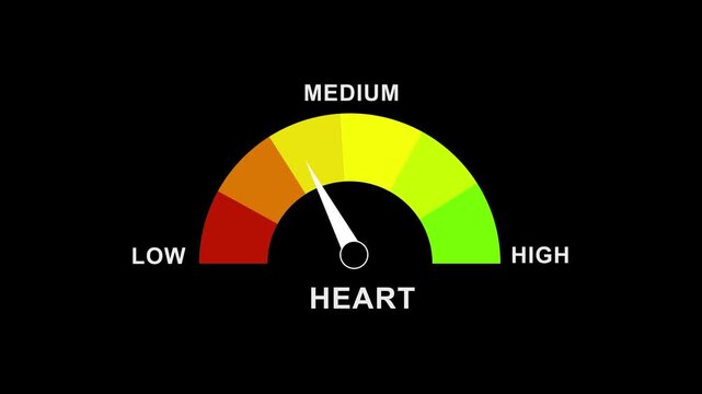Heart rate monitor gauge animation, medical health assessment indicator, to low bpm concept