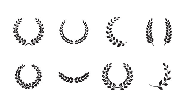 Elegant laurel wreath collection for botanical framing victory emblems and award design set.