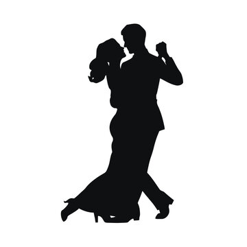 A graceful silhouette of a couple dancing tango sharp edges solid black on a dee .eps