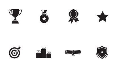 Fototapeta premium Set of award icons trophy medal star target podium scroll shield honor celebration.