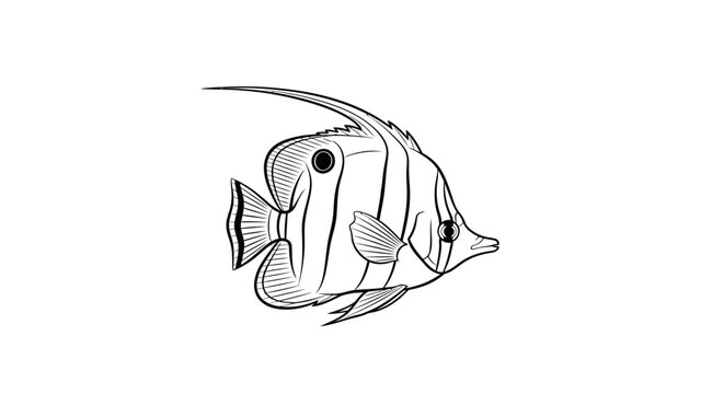 Detailed longfin bannerfish illustration in black line art.
