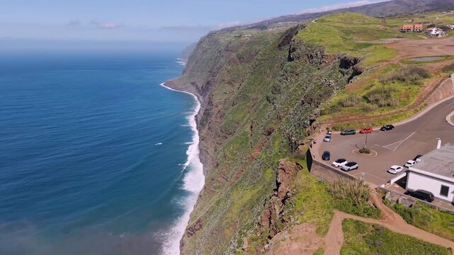 Aerial view of Farol da Ponta do Pargo, a lighthouse at the westernmost point of Madeira Island, Portugal