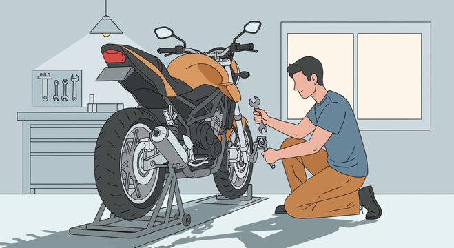 Motorcycle Maintenance by Mechanic in Workshop