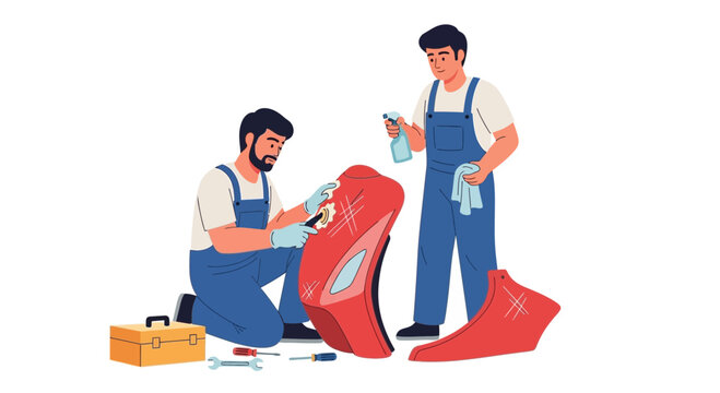 Repairing Leather Chair with Hand Tools and Cleaning Spray