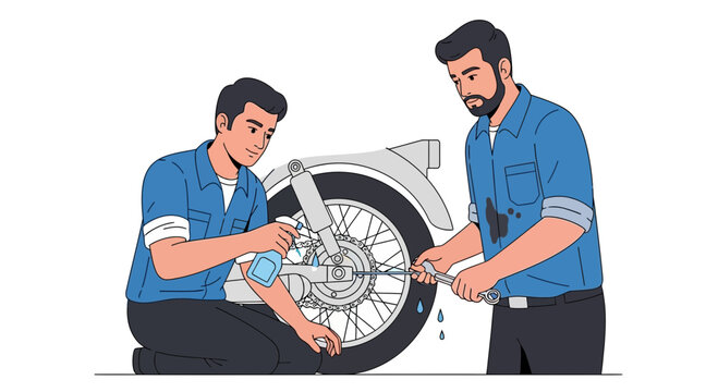 Mechanics Working on Bicycle Wheel Maintenance