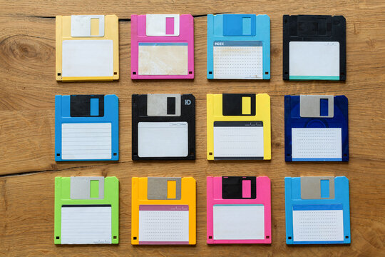 Colorful vintage floppy disks collection