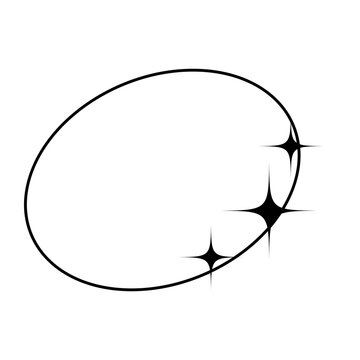 Y2K Sparkle Oval Frame Minimalist Black Line Art Vector Element for Graphic Design Branding