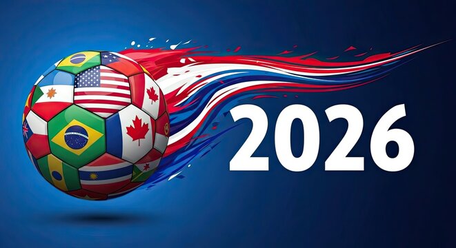 Football world cup 2026 official soccer ball graphic with flag logos