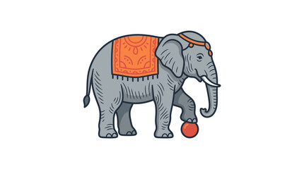 Fototapeta premium Gray elephant with orange saddle.