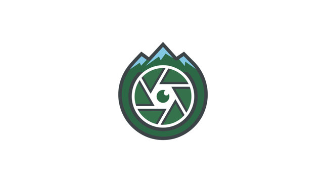 Green camera lens logo icon.