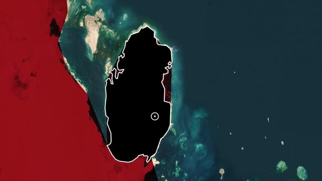Qatar Peninsula Map Reveal Animation with Regional Geographic Focus.
Qatar Country Locator on Persian Gulf Satellite Map.
