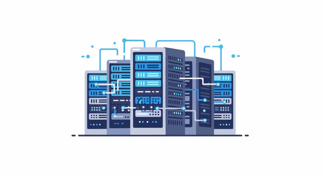 Modern data center servers with network connections