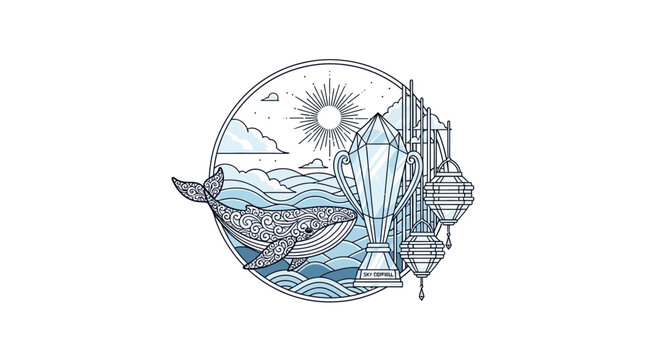 Illustration of a seashell and bird.