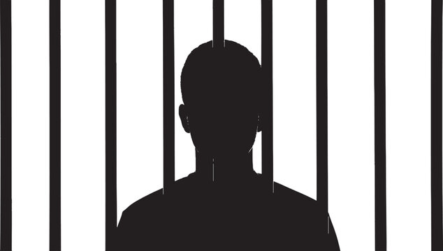 Silhouette of a man behind prison bars vector art