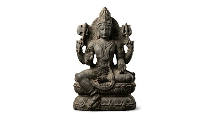 Obraz premium Ancient stone kovil statue of Hindu deity on white background
