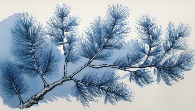 Pine Tree Branch Made In Cyanotype Technique