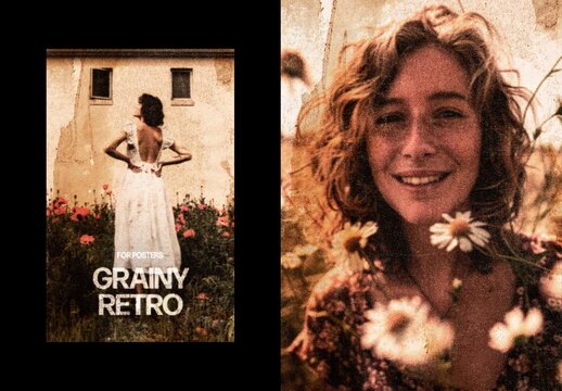 Vertical Grainy Retro Photo Effect For Poster And Print Design