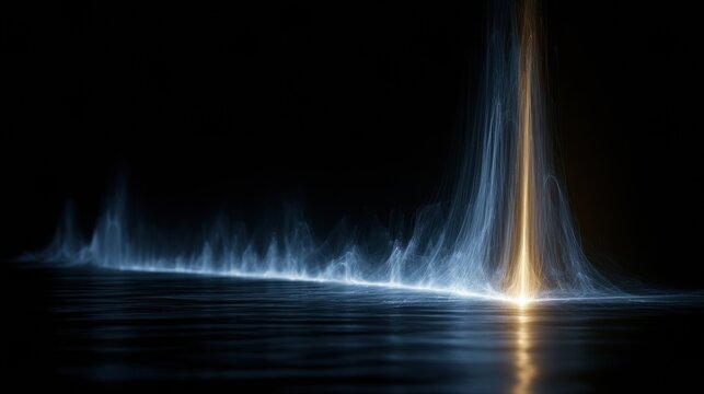 A temporal map shows a bright gold point indicating a current AI decision, with past decisions shown as a dim blue trail through dark space.