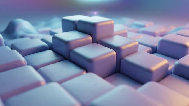 Abstract 3D rendered animated cubes futuristic background with vibrant lighting and depth of field