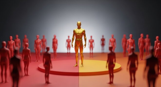 Golden Man Stands Out Among Crowd on Stage.