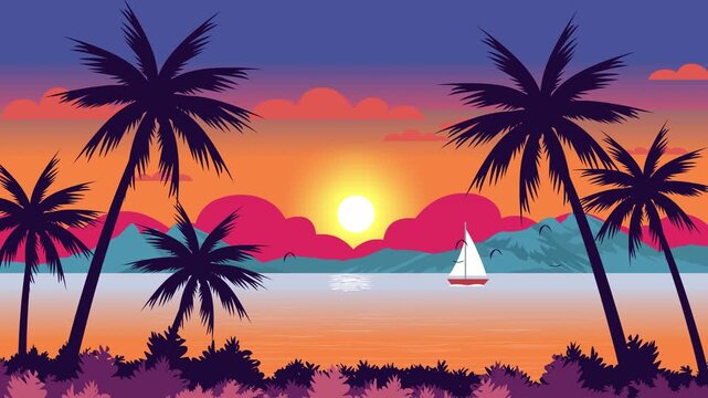 Animation of a Cartoon Evening Scene 